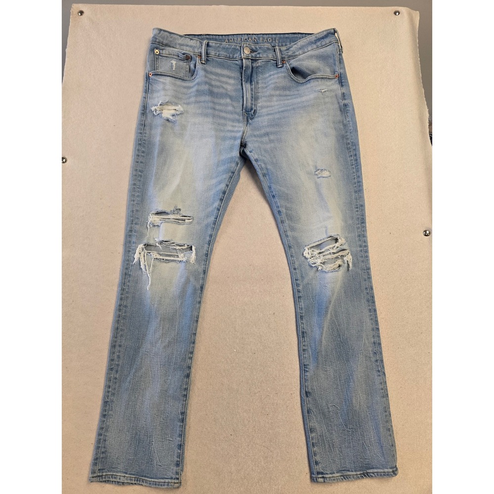 American Eagle Airflex+ Slim Distressed Jeans Light Wash Mens 38x32 03873